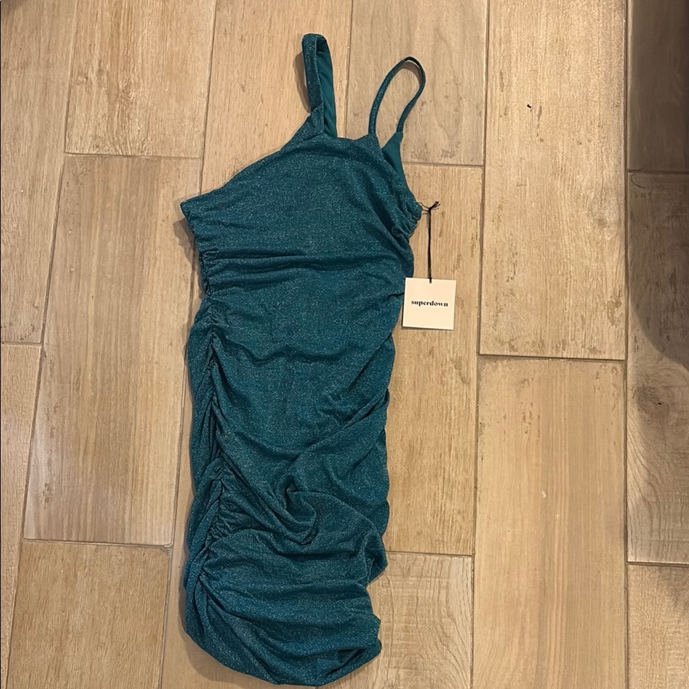Superdown Teal Ruched Dress